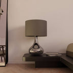 Modern Bedside Table Lamp with Fabric Shade and Glass Base