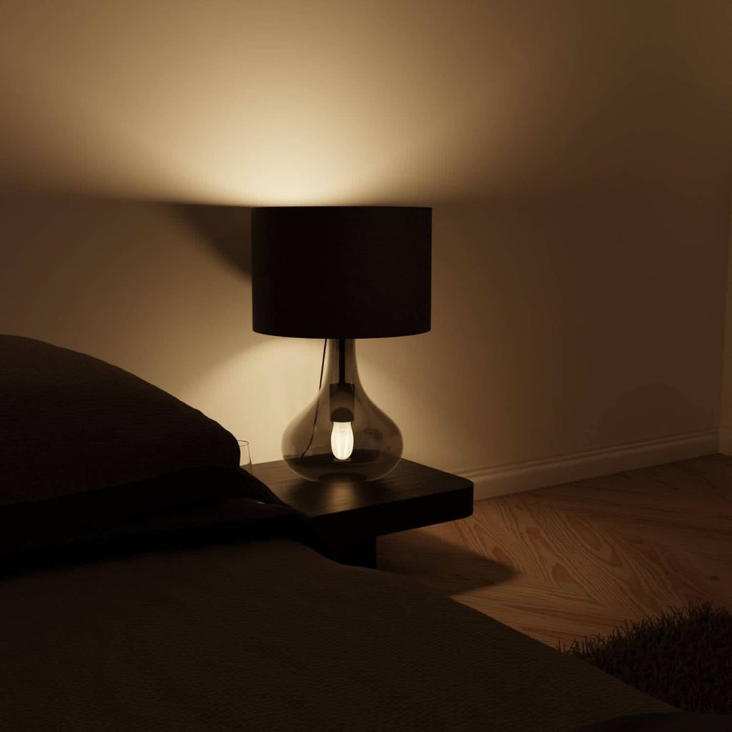 Modern Bedside Table Lamp with Fabric Shade and Glass Base