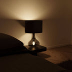 Modern Bedside Table Lamp with Fabric Shade and Glass Base