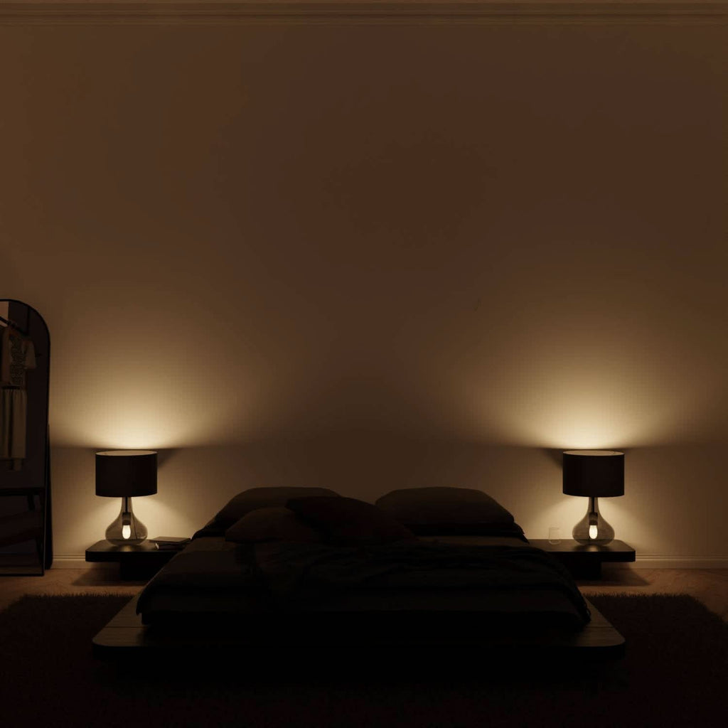 Modern Bedside Table Lamp with Fabric Shade and Glass Base