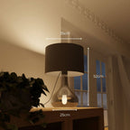 Modern Bedside Table Lamp with Fabric Shade and Glass Base