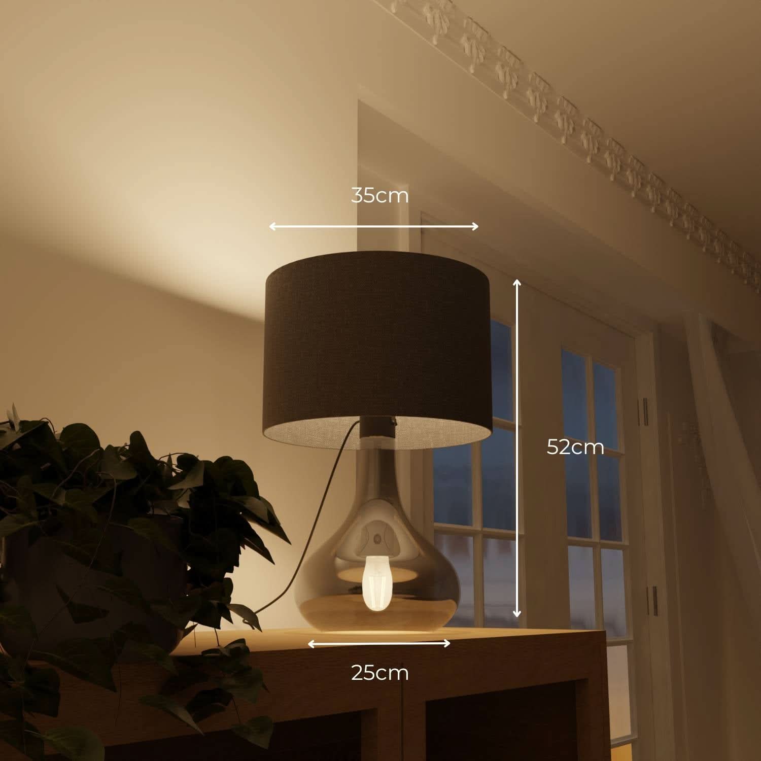 Modern Bedside Table Lamp with Fabric Shade and Glass Base