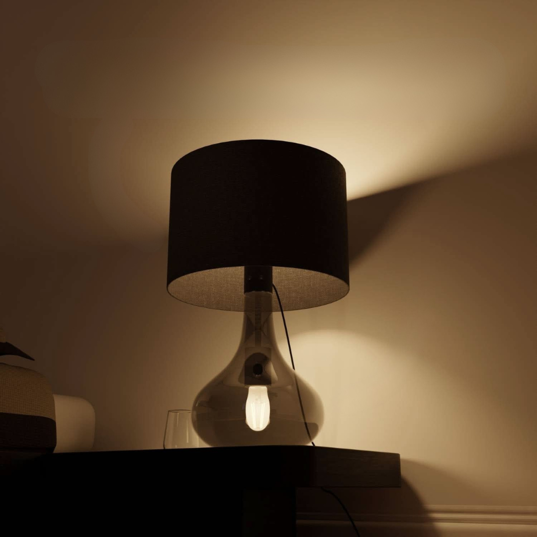 Modern Bedside Table Lamp with Fabric Shade and Glass Base