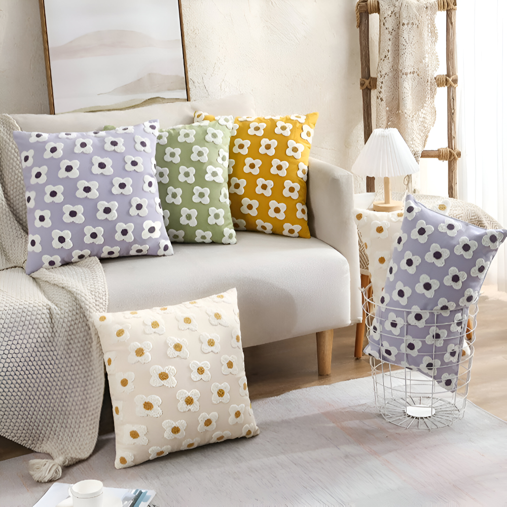 Floral Embroidered Cushion Cover for Sofa and Couch