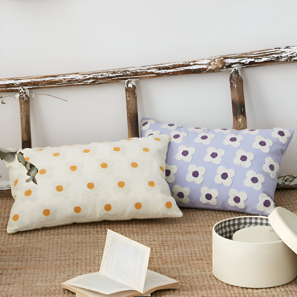 Floral Embroidered Cushion Cover for Sofa and Couch