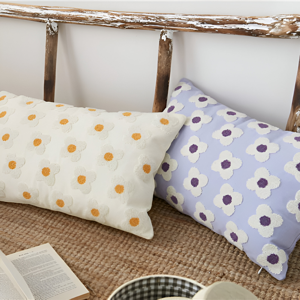 Floral Embroidered Cushion Cover for Sofa and Couch