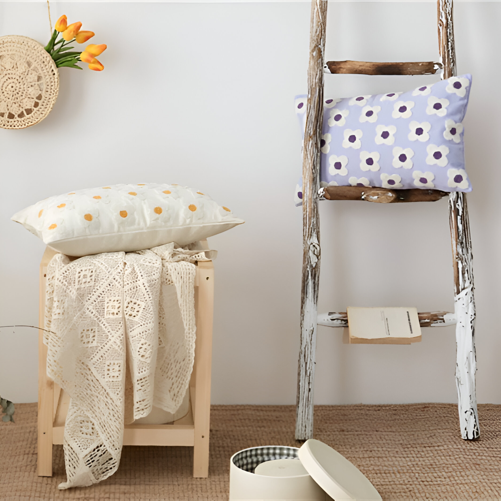 Floral Embroidered Cushion Cover for Sofa and Couch