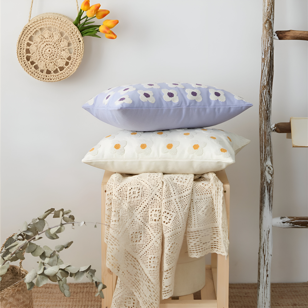 Floral Embroidered Cushion Cover for Sofa and Couch