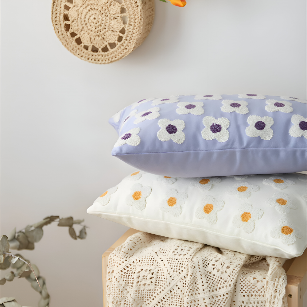 Floral Embroidered Cushion Cover for Sofa and Couch