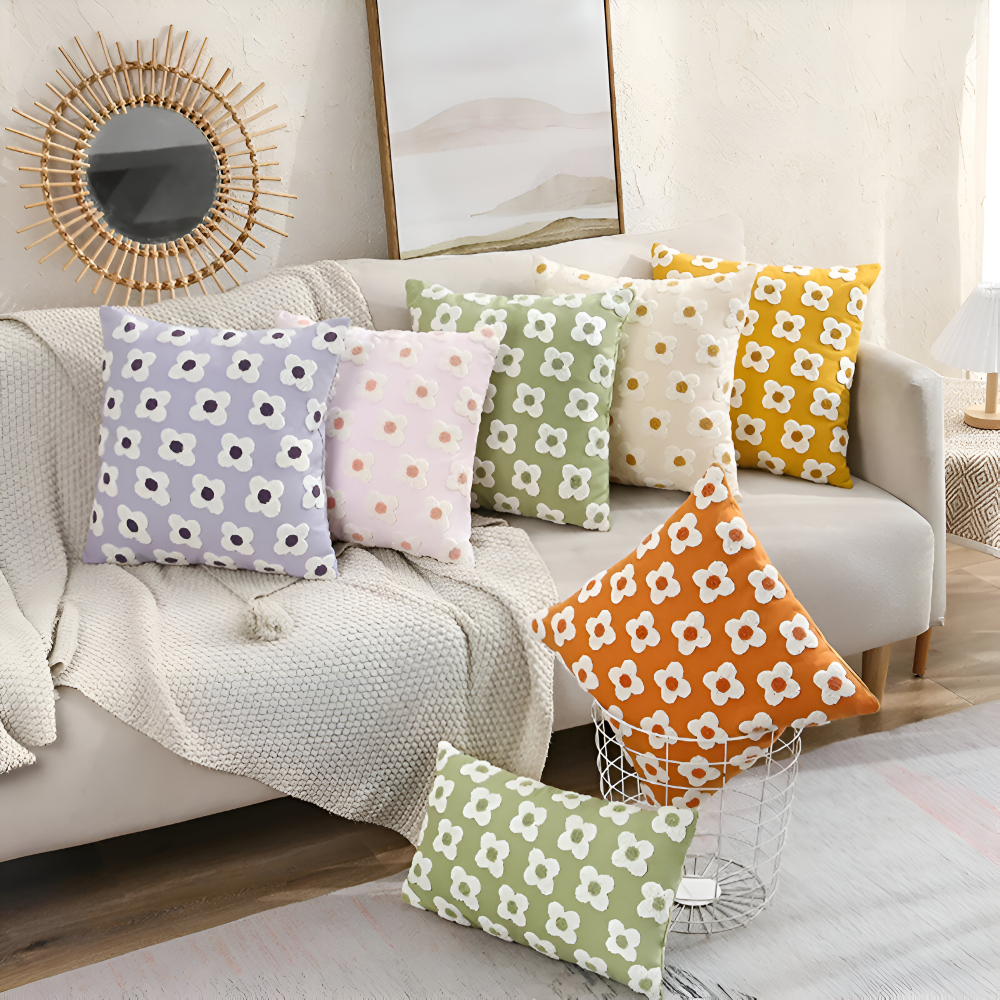 Floral Embroidered Cushion Cover for Sofa and Couch