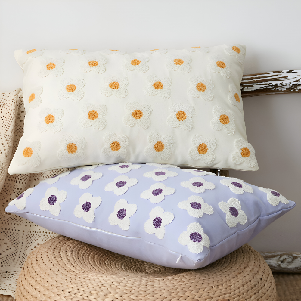 Floral Embroidered Cushion Cover for Sofa and Couch