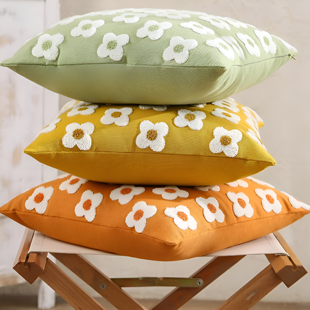 Floral Embroidered Cushion Cover for Sofa and Couch
