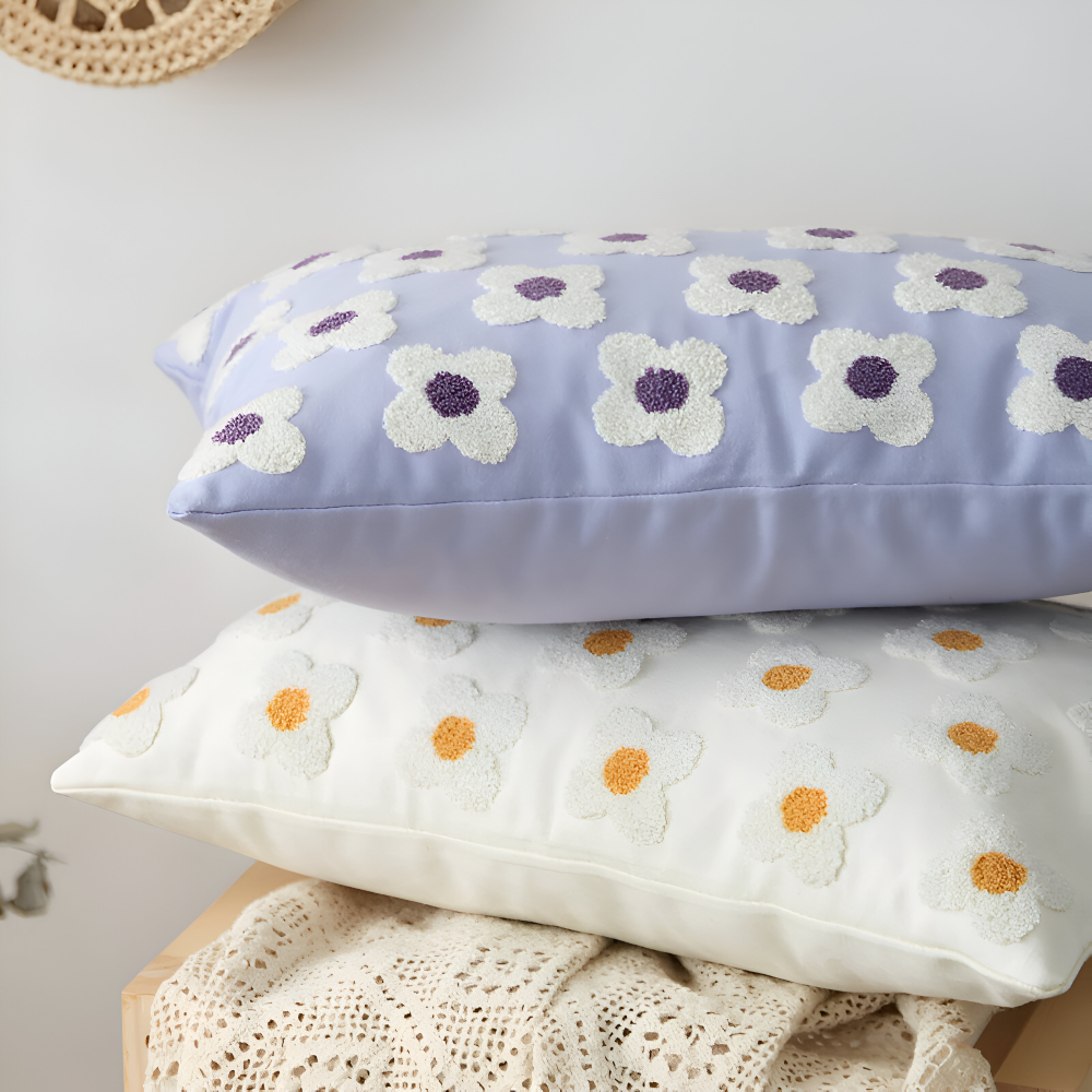 Floral Embroidered Cushion Cover for Sofa and Couch