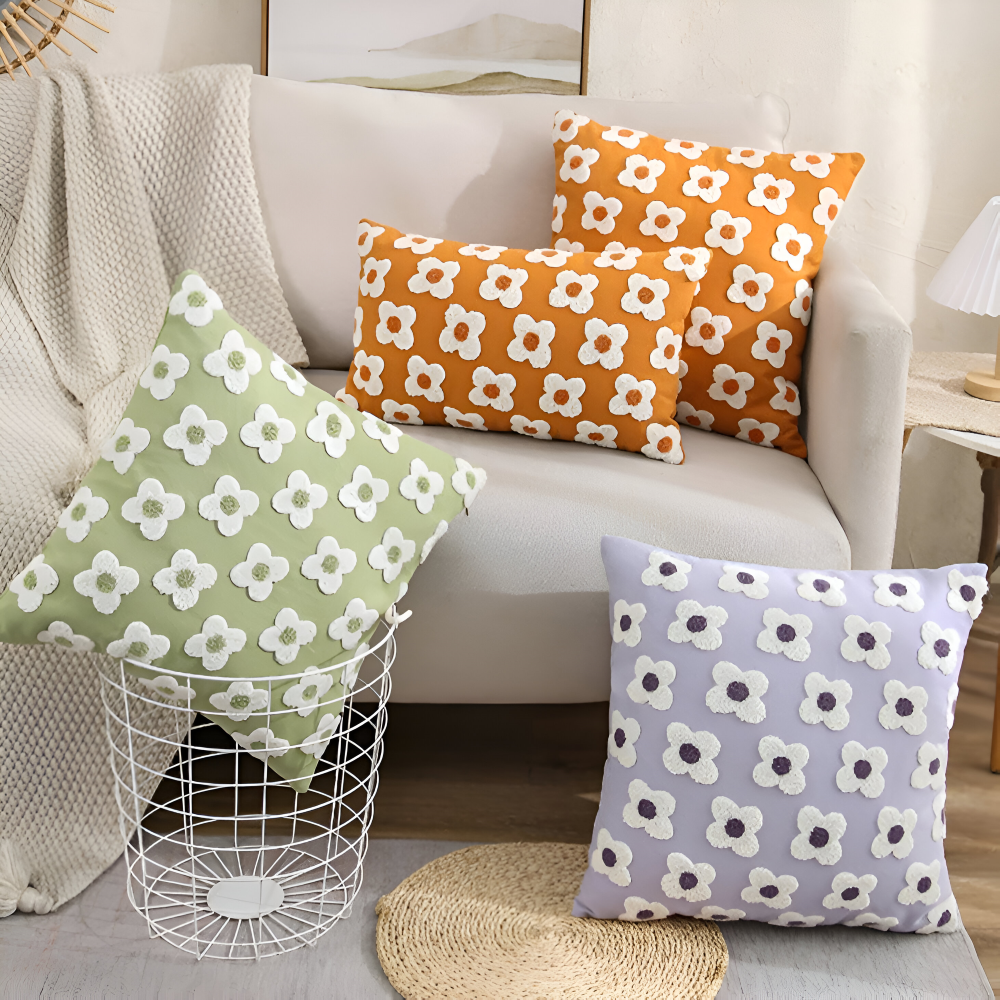 Floral Embroidered Cushion Cover for Sofa and Couch