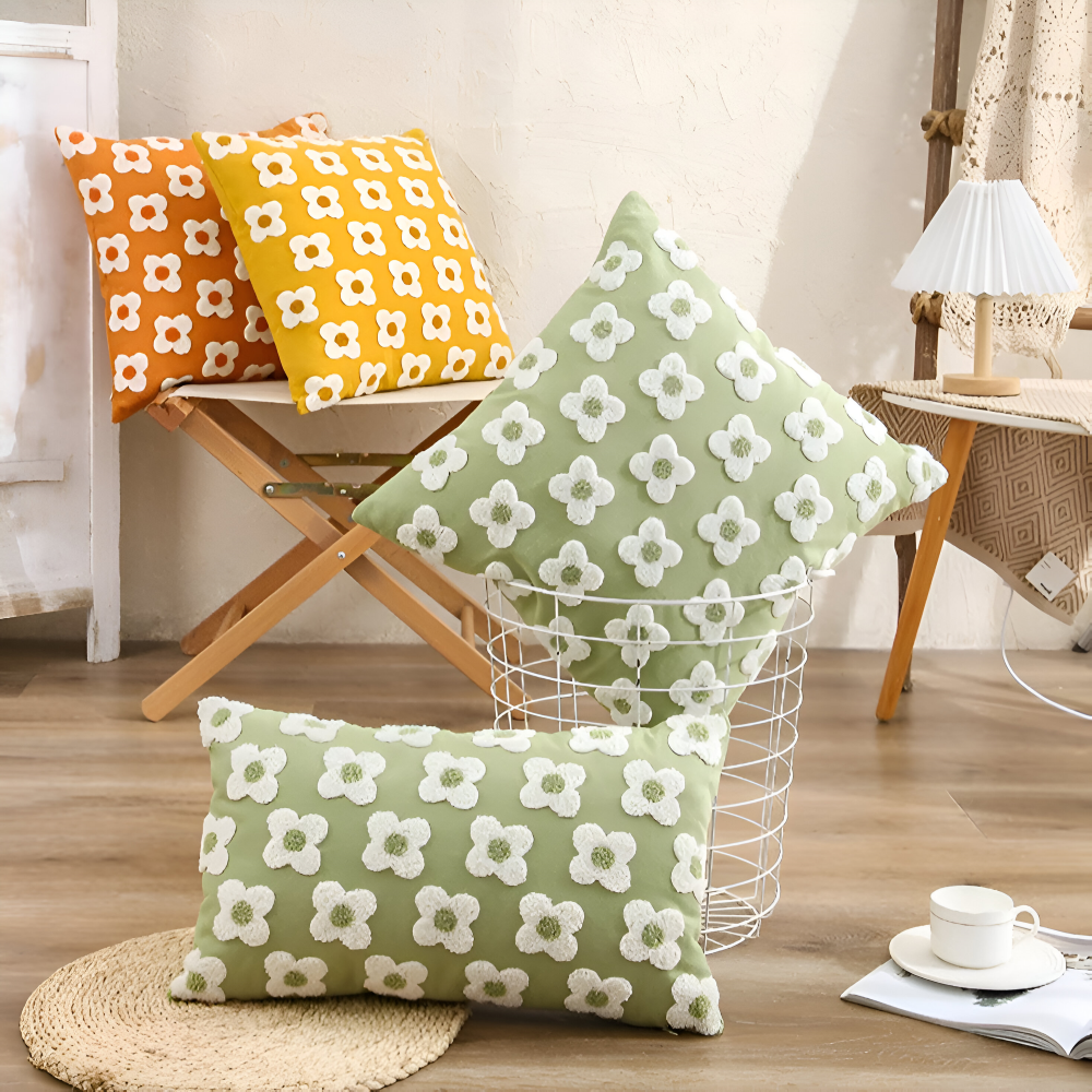 Floral Embroidered Cushion Cover for Sofa and Couch