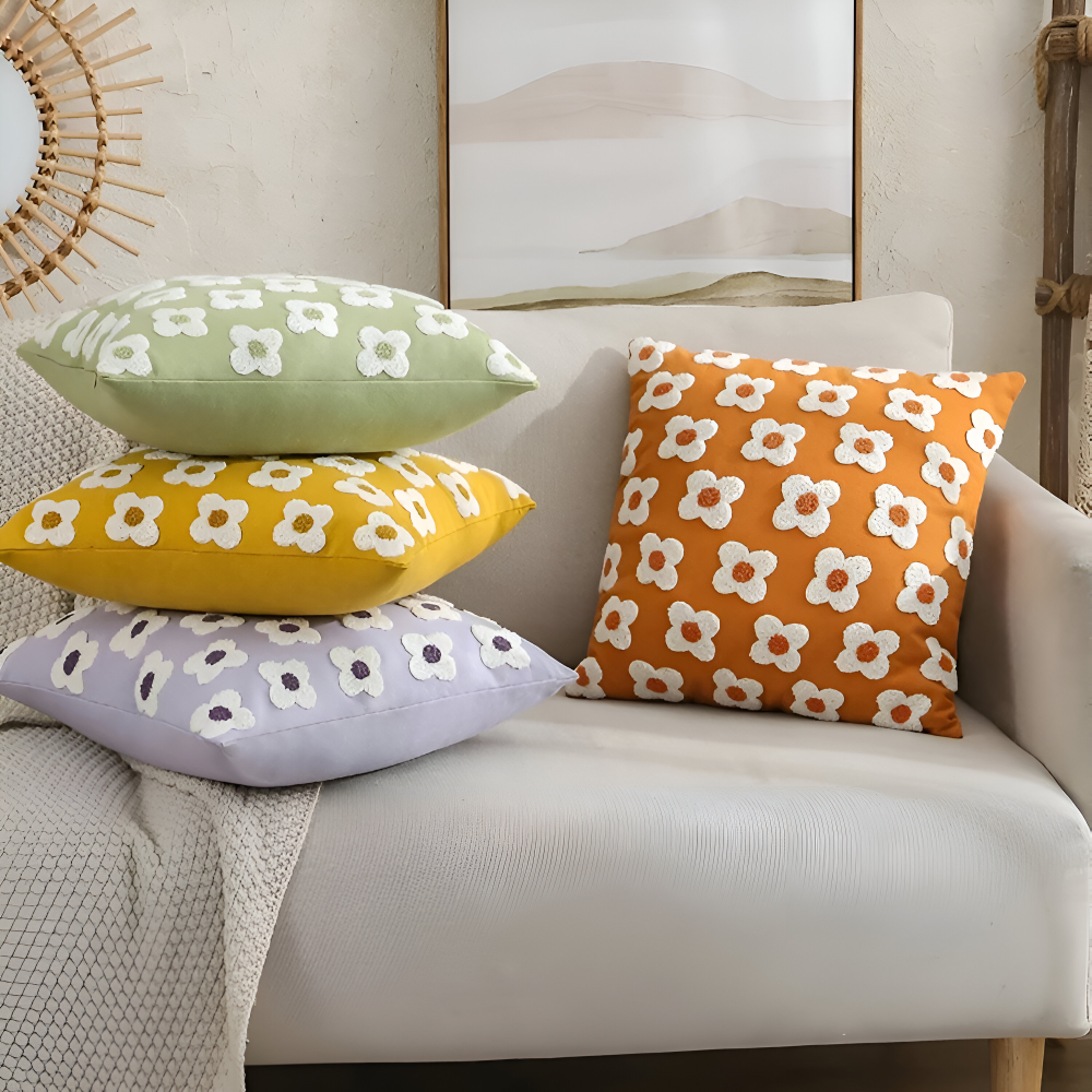 Floral Embroidered Cushion Cover for Sofa and Couch