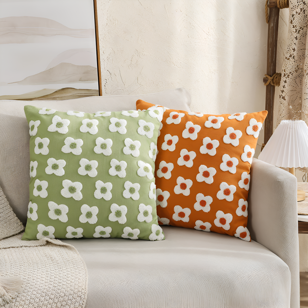 Floral Embroidered Cushion Cover for Sofa and Couch