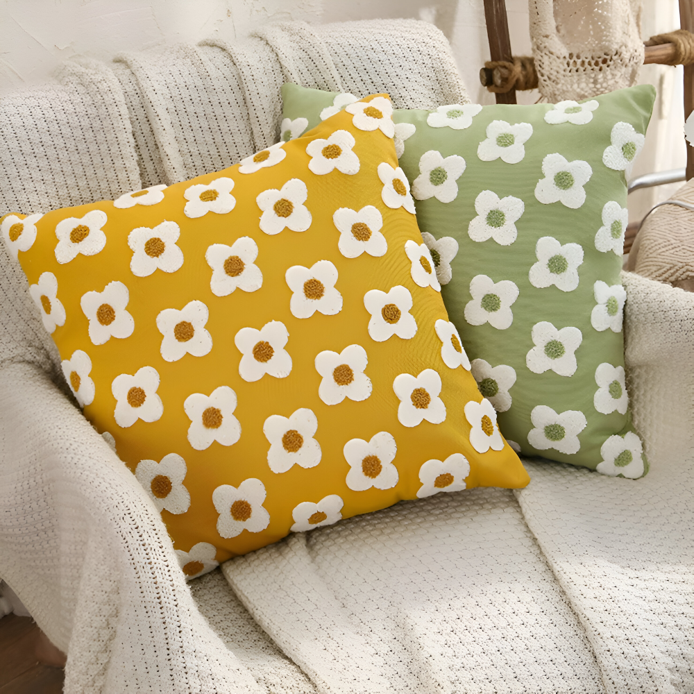 Floral Embroidered Cushion Cover for Sofa and Couch