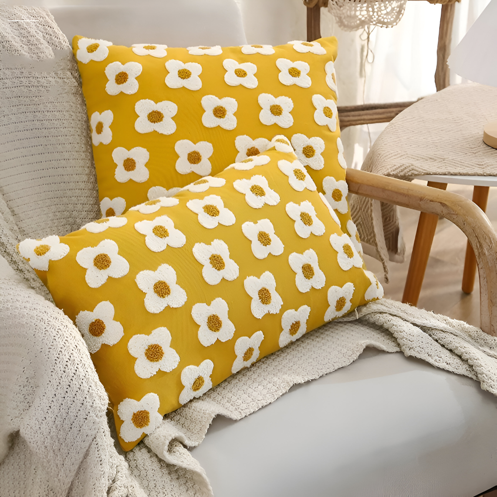 Floral Embroidered Cushion Cover for Sofa and Couch
