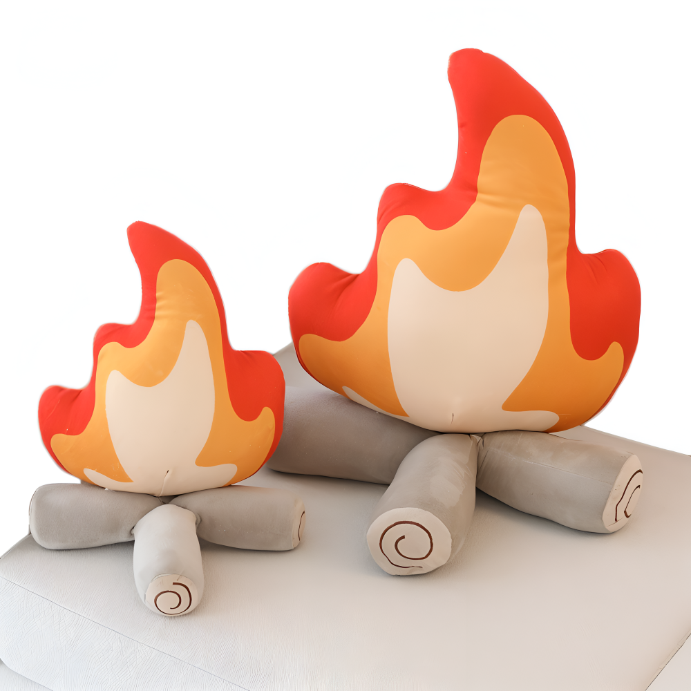 Campfire Shaped Plush Decorative Pillow with Flame and Log Design