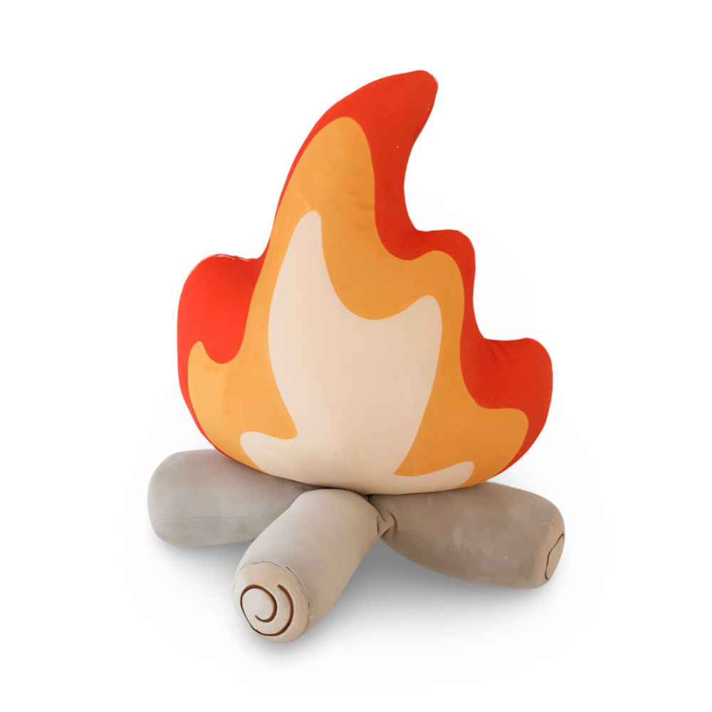 Campfire Shaped Plush Decorative Pillow with Flame and Log Design