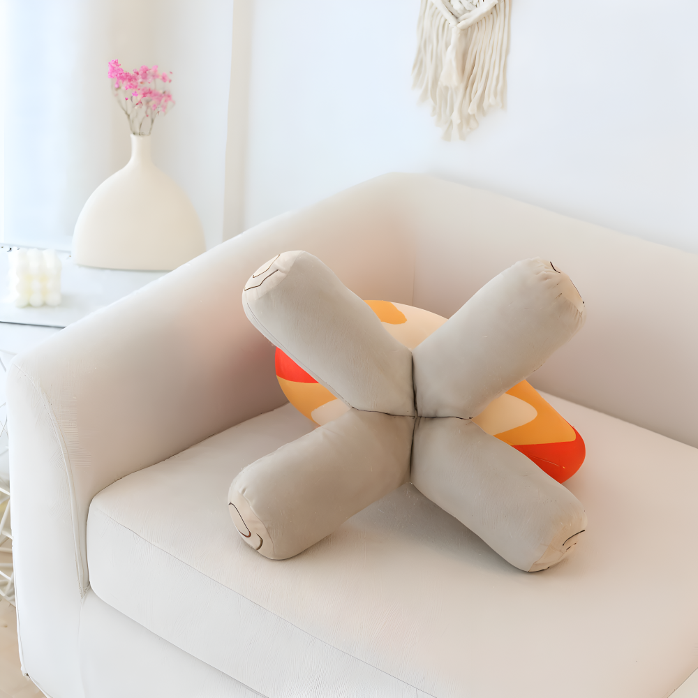Campfire Shaped Plush Decorative Pillow with Flame and Log Design