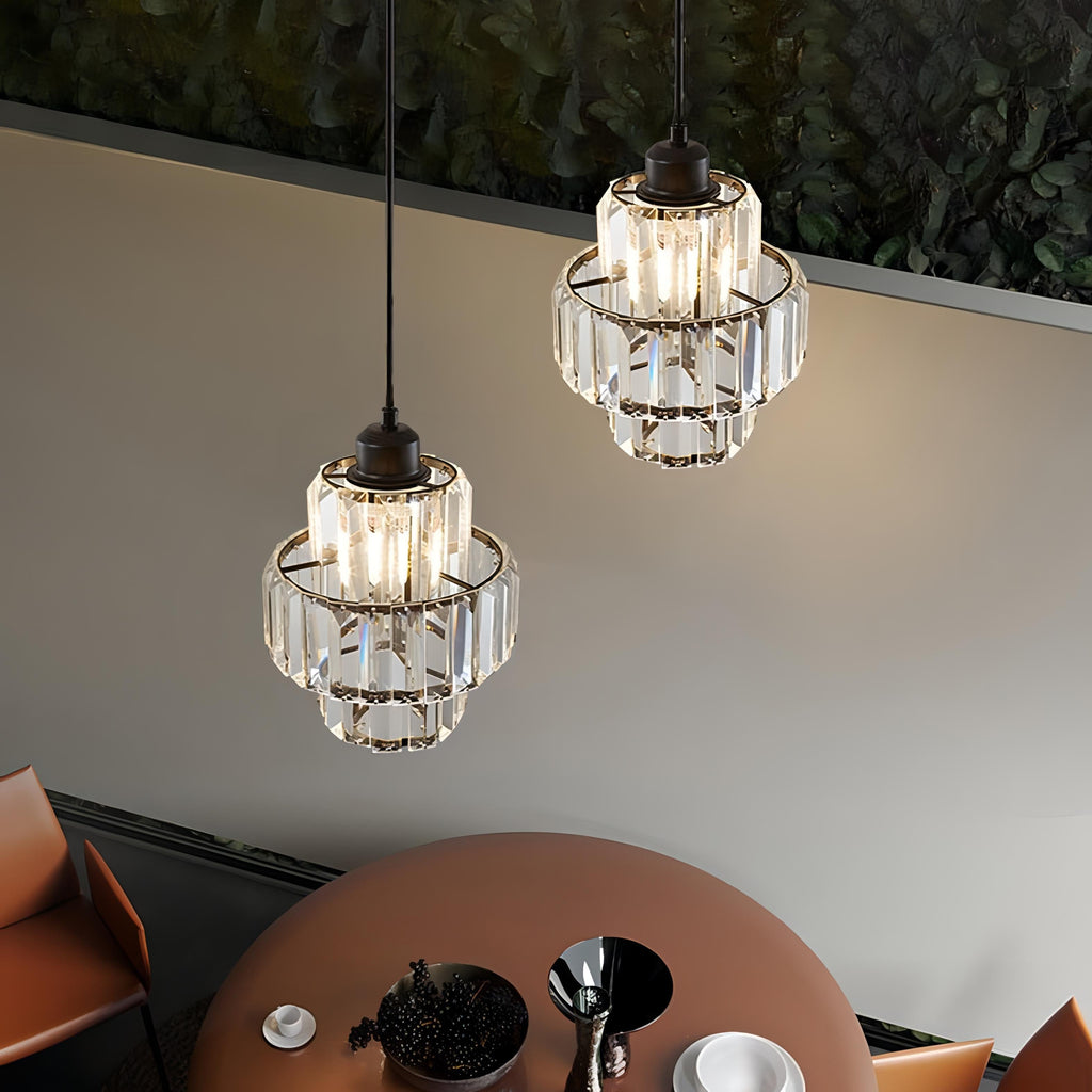 Crystal Glass Pendant Light with Tiered Design for Ceiling Lighting