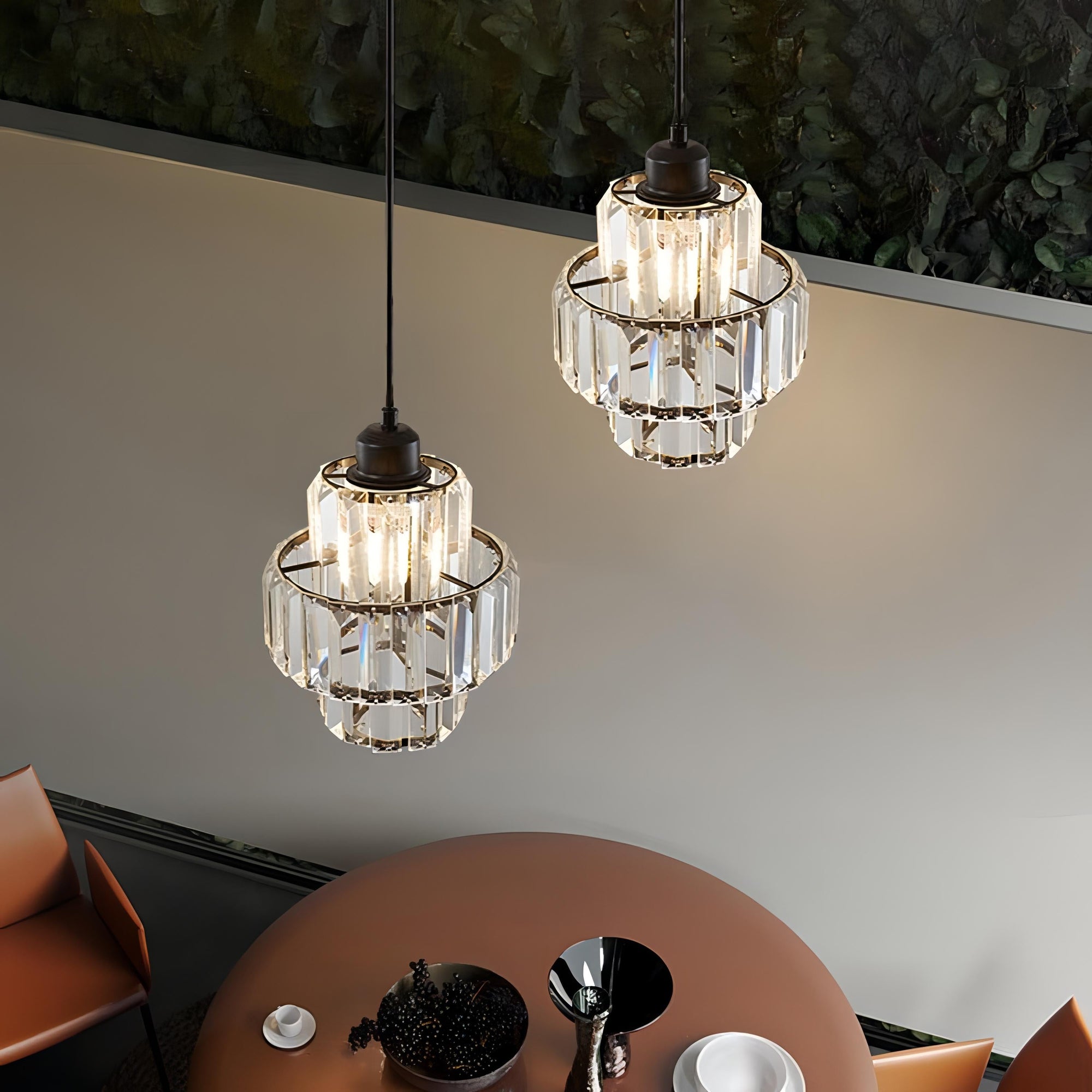 Crystal Glass Pendant Light with Tiered Design for Ceiling Lighting
