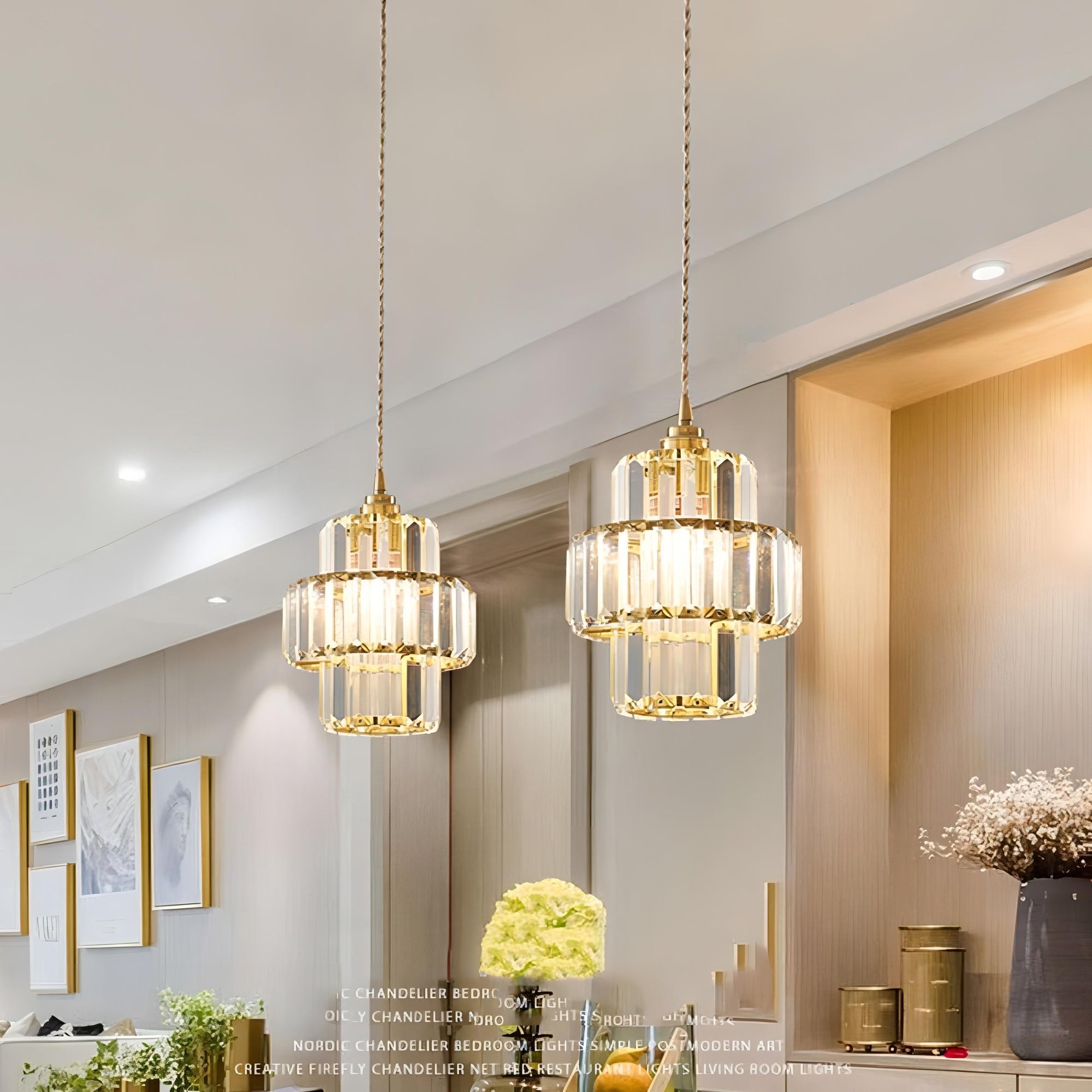 Crystal Glass Pendant Light with Tiered Design for Ceiling Lighting