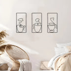 Minimalist Coffee Cup Metal Wall Art Set for Kitchen and Coffee Bar