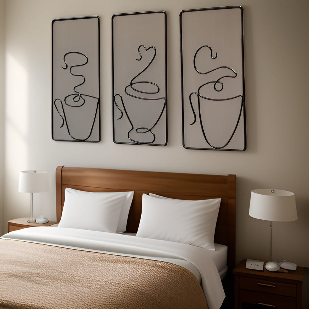 Minimalist Coffee Cup Metal Wall Art Set for Kitchen and Coffee Bar