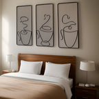 Minimalist Coffee Cup Metal Wall Art Set for Kitchen and Coffee Bar