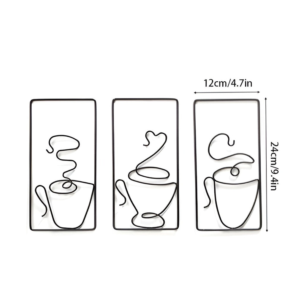 Minimalist Coffee Cup Metal Wall Art Set for Kitchen and Coffee Bar