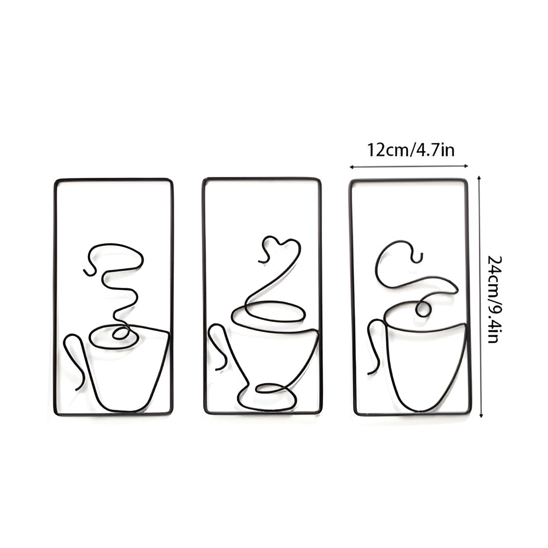 Minimalist Coffee Cup Metal Wall Art Set for Kitchen and Coffee Bar