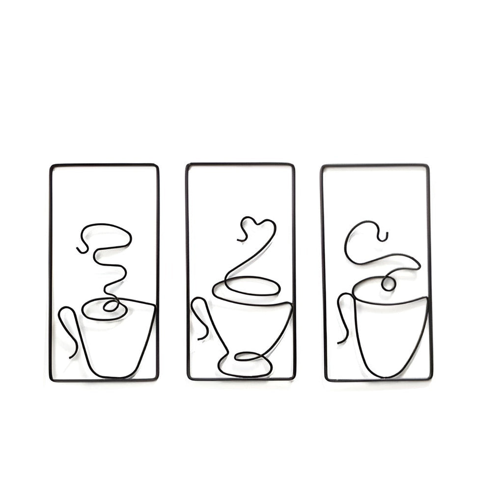 Minimalist Coffee Cup Metal Wall Art Set for Kitchen and Coffee Bar