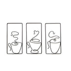 Minimalist Coffee Cup Metal Wall Art Set for Kitchen and Coffee Bar