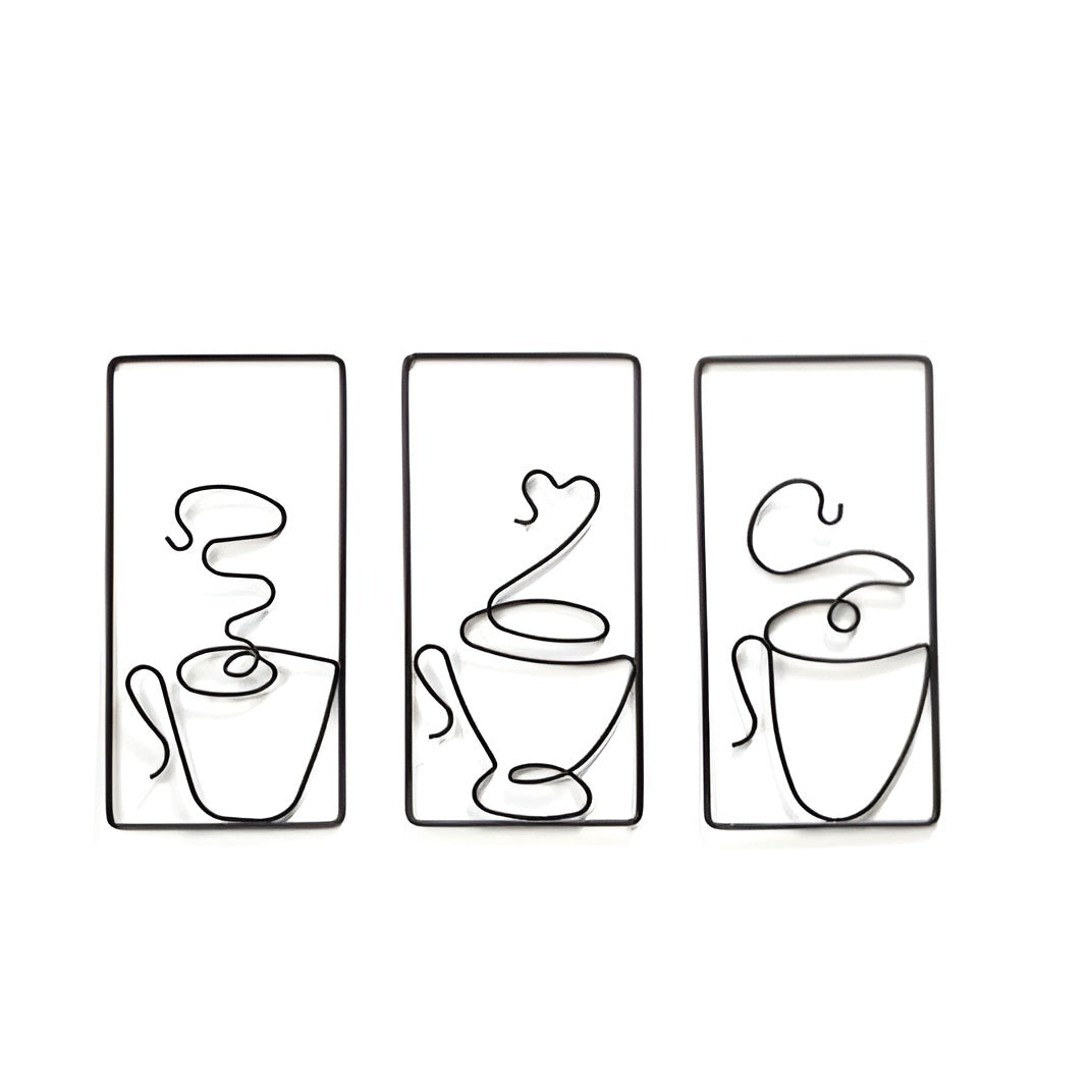 Minimalist Coffee Cup Metal Wall Art Set for Kitchen and Coffee Bar