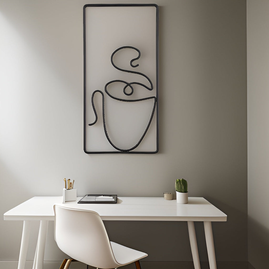 Minimalist Coffee Cup Metal Wall Art Set for Kitchen and Coffee Bar