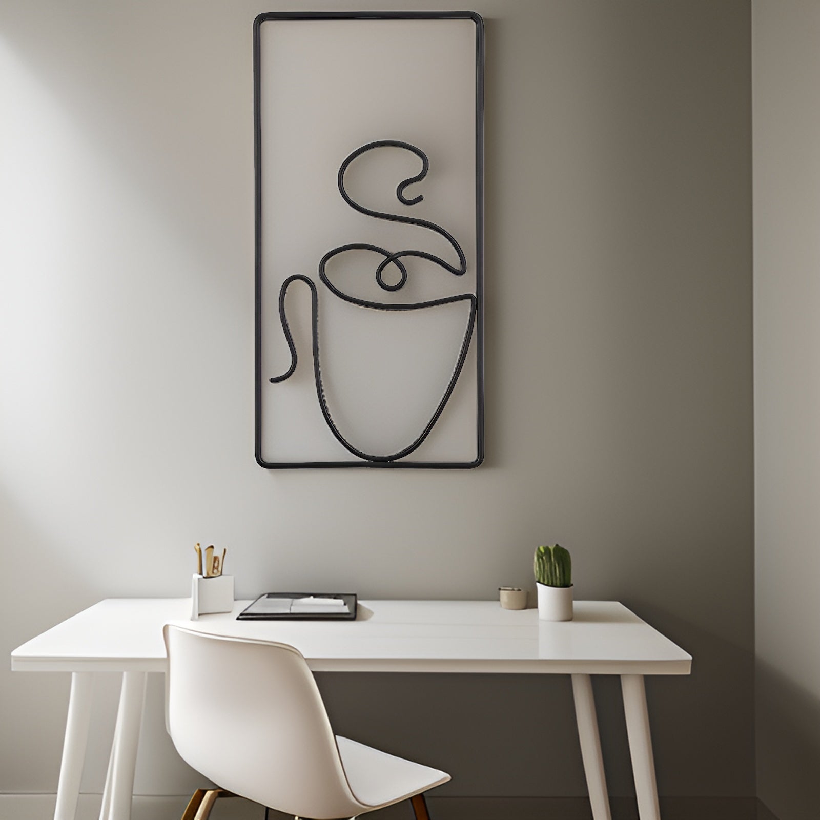 Minimalist Coffee Cup Metal Wall Art Set for Kitchen and Coffee Bar