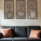 Minimalist Coffee Cup Metal Wall Art Set for Kitchen and Coffee Bar