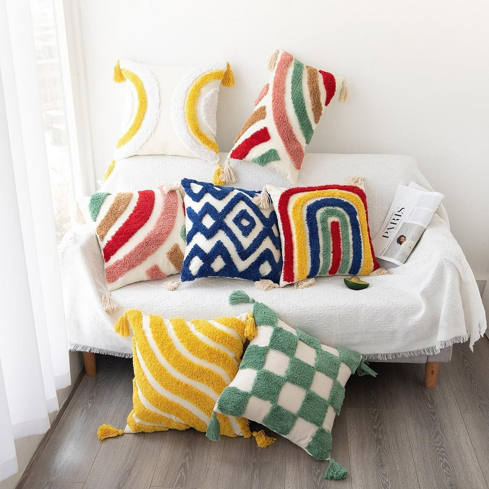 Tufted Decorative Cushion Cover with Geometric and Wave Patterns