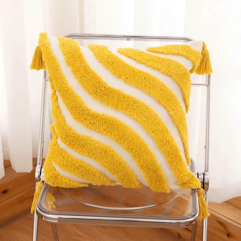 Tufted Decorative Cushion Cover with Geometric and Wave Patterns