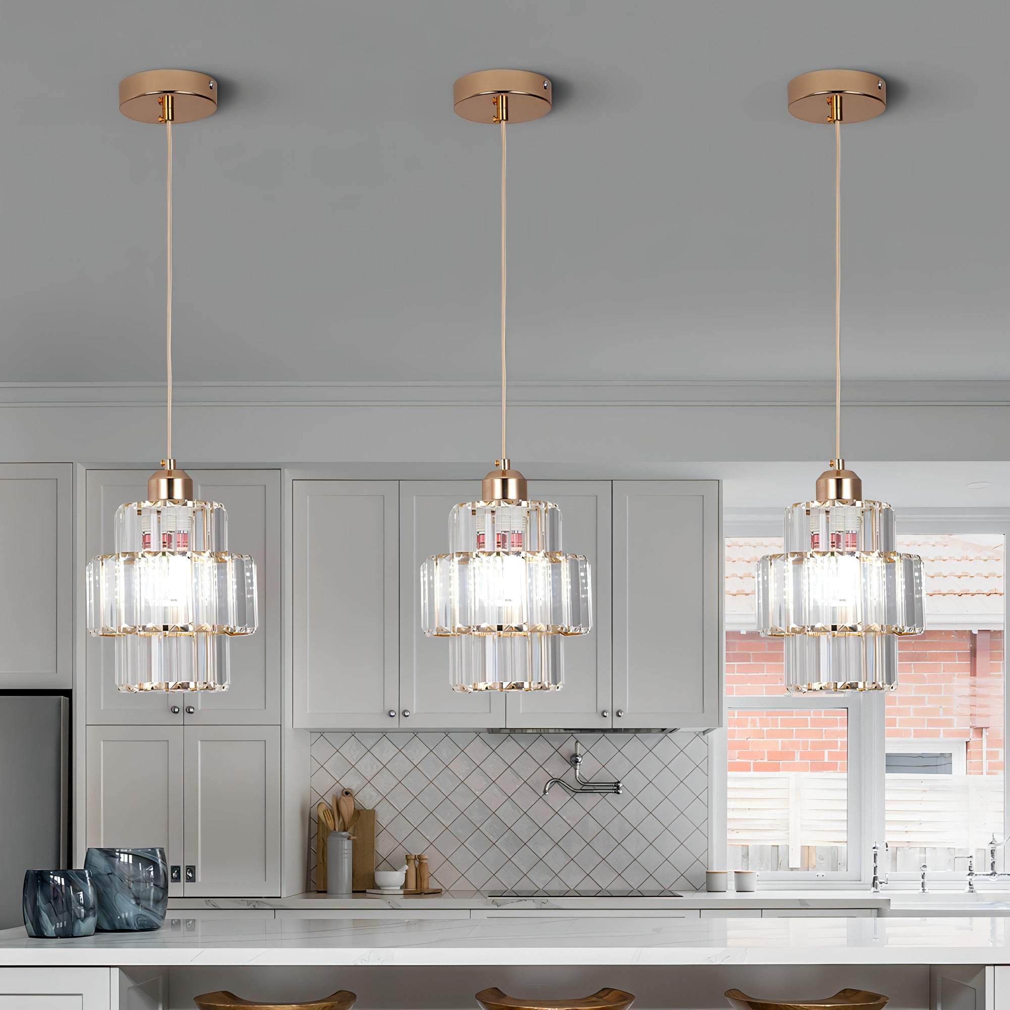 Crystal Glass Pendant Light with Tiered Design for Ceiling Lighting