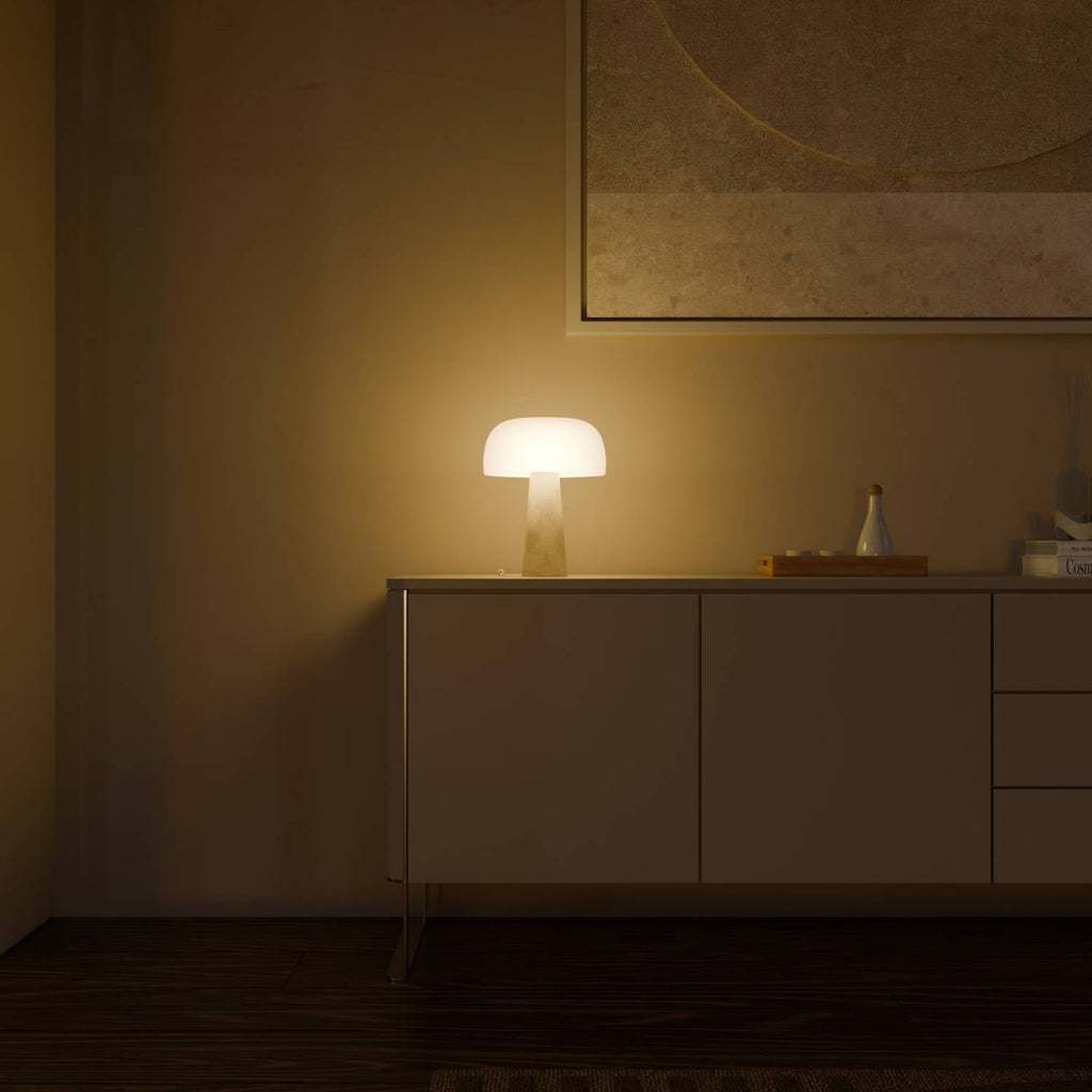 Travertine Base Table Lamp with Opal Glass Shade Modern