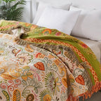 Boho Floral Cotton Throw Blanket with Tassel Fringe