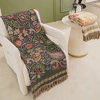Boho Floral Cotton Throw Blanket with Tassel Fringe