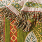 Boho Floral Cotton Throw Blanket with Tassel Fringe