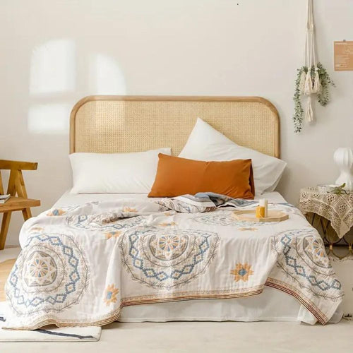Boho Mandala Cotton Throw Blanket Lightweight Woven Bedspread