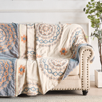 Boho Mandala Cotton Throw Blanket Lightweight Woven Bedspread