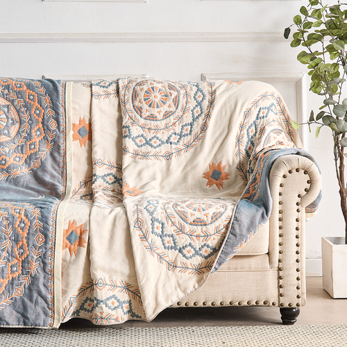 Boho Mandala Cotton Throw Blanket Lightweight Woven Bedspread